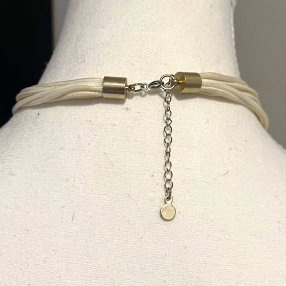 LOFT Ann Taylor Gold Tone Bar Beads Cream Multi Strand Choker Necklace - Picture 9 of 10